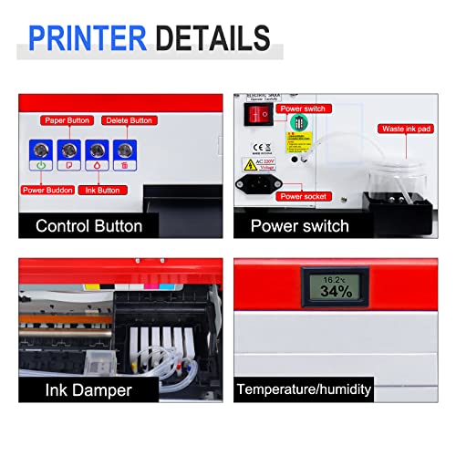 PLK A3 DTF Printer L1800 T-Shirt Transfer Printer with White Ink Circulatory for DIY Direct Print T-Shirts, Hoodie, Fabrics (DTF Printer + Oven+250ml*5)