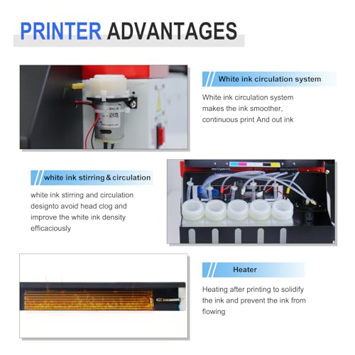 PLK A3 DTF Printer L1800 T-Shirt Transfer Printer with White Ink Circulatory for DIY Direct Print T-Shirts, Hoodie, Fabrics (DTF Printer + Oven+250ml*5)