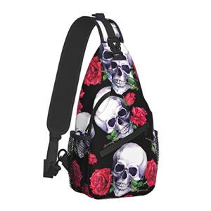 fylybois rose and skull sling bag for travel crossbody bags for women sling backpack outdoor cycling hiking