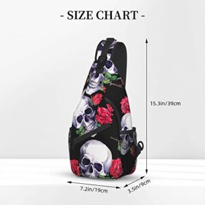 FyLybois Rose and Skull Sling Bag for Travel Crossbody Bags for Women Sling Backpack Outdoor Cycling Hiking