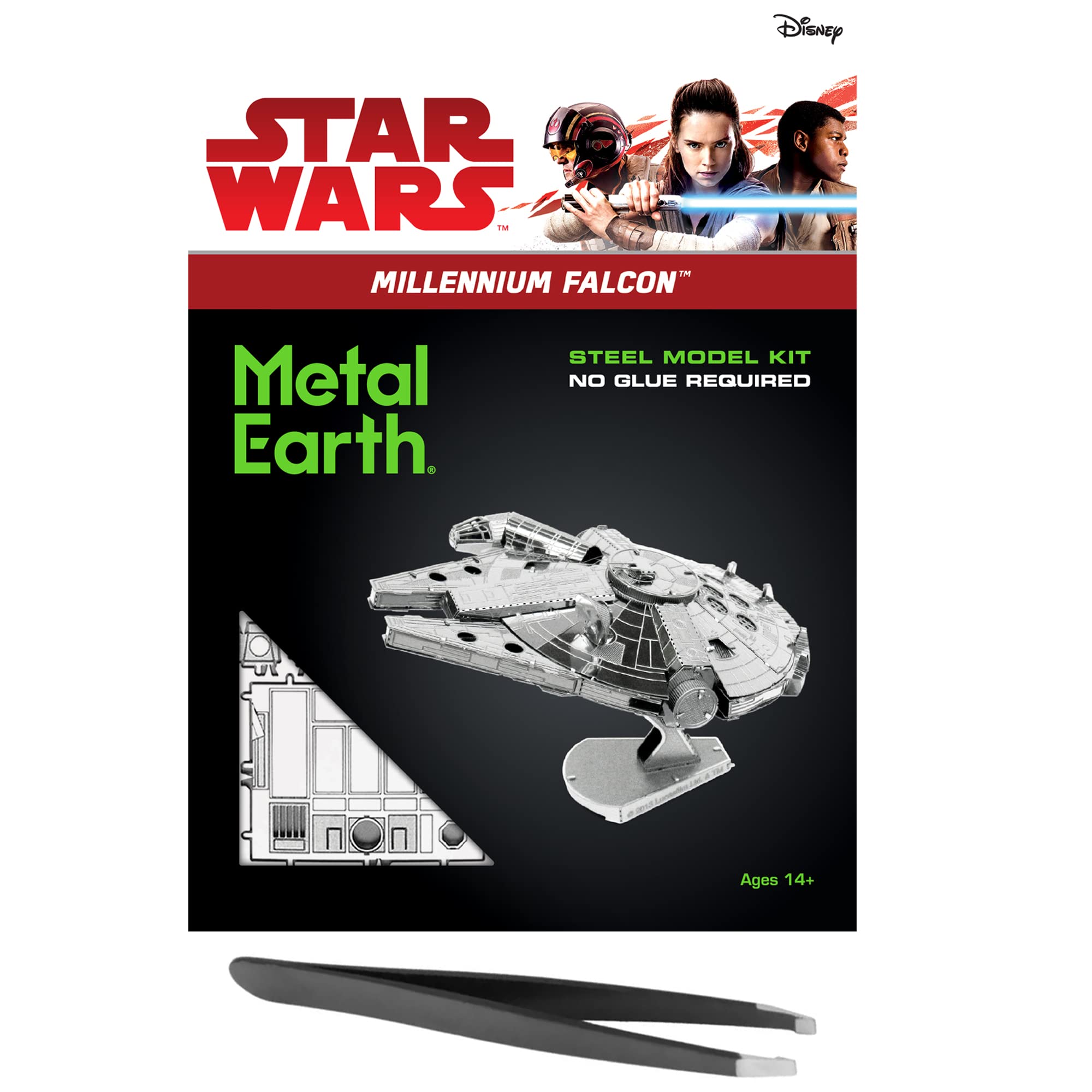 Metal Earth Fascinations Star Wars Millennium Falcon 3D Metal Model Kit Bundle with Tweezers