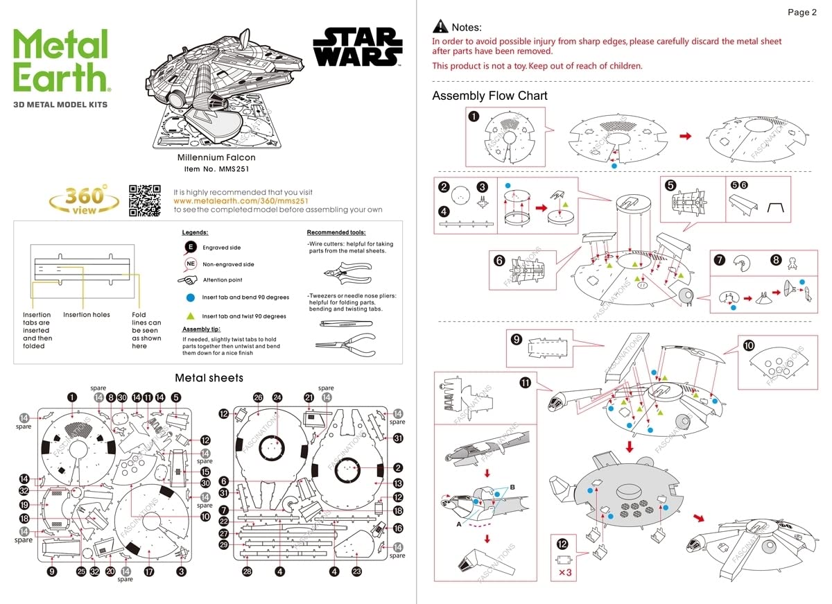 Metal Earth Fascinations Star Wars Millennium Falcon 3D Metal Model Kit Bundle with Tweezers