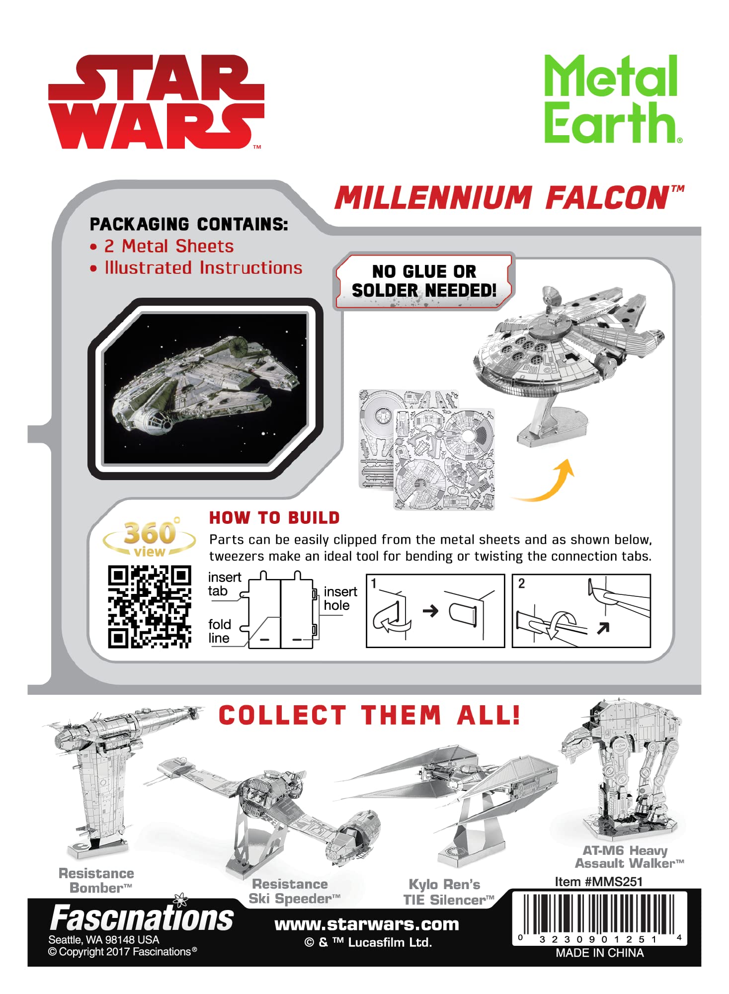 Metal Earth Fascinations Star Wars Millennium Falcon 3D Metal Model Kit Bundle with Tweezers