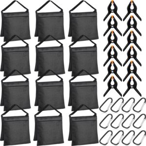 hoteam 12 sets sandbag outdoor curtain weighted bags sets with spring clamps, hooks for light brackets, heavy photography light stand tripod for fixed brackets sports outdoor photo video