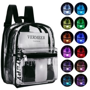 yisibo led strip lights clear backpack,8 rgb colors with 10 flashing mode,4 music mode and 4 timer,tpu transparent waterproof heavy duty see through backpack for school,music festival,stadium approved