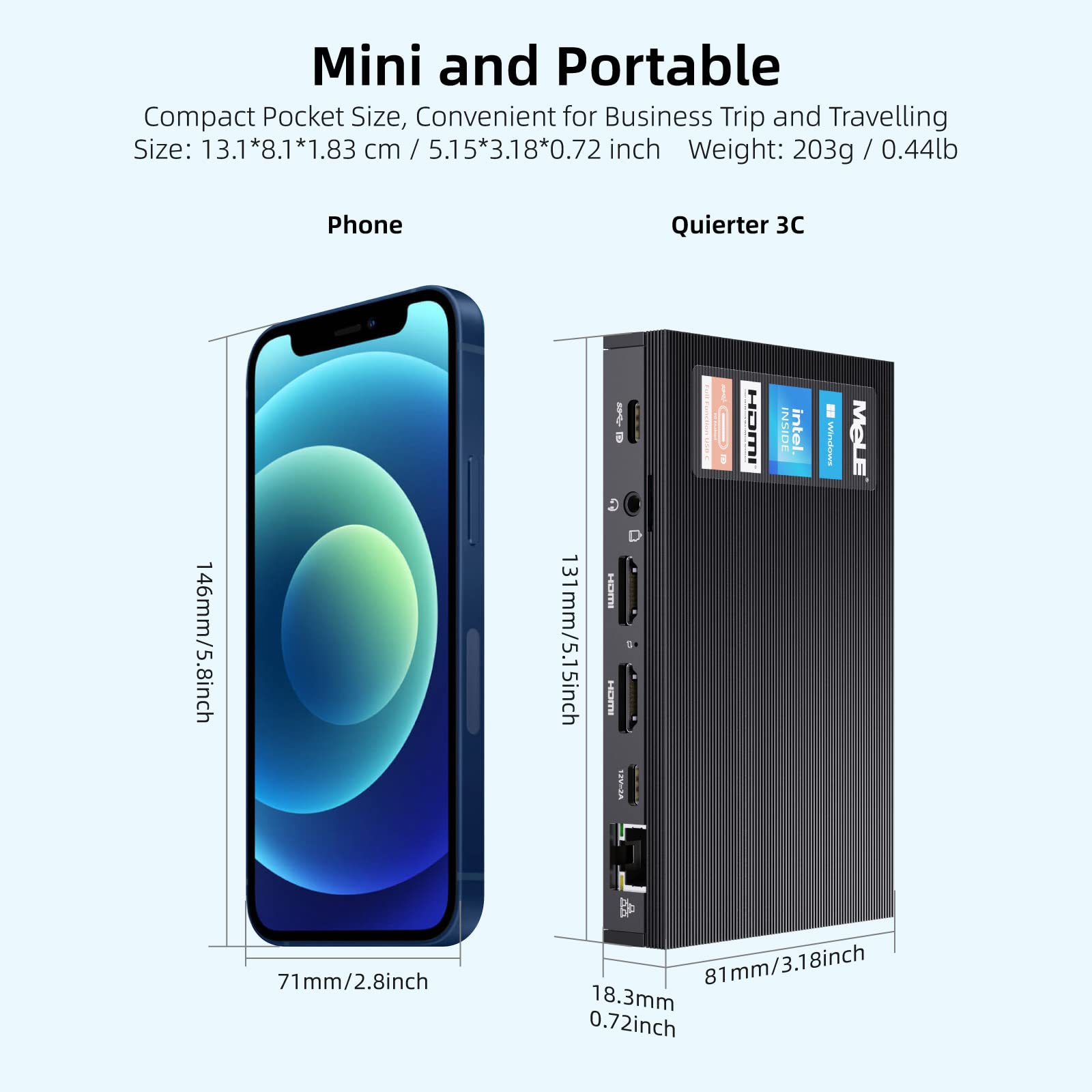 MeLE Mini PC, Quieter3C Fanless Mini Computer N5105 16GB 512GB Windows 11 Pro USB-C 4K Triple Display WiFi 6 BT5.2 Gigabit Ethernet Micro PC Support M.2 SSD on Business Industrial IoT Office Home