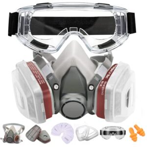 respirator mask with filters anpty reusable half face cover gas mask with safety glasses paint spray half facepiece shield for survival nuclear and chemical spray painting woodworking welding dust