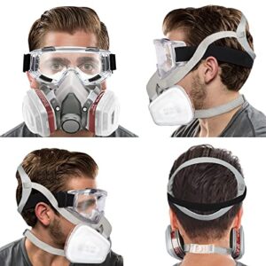 Respirator Mask with Filters Anpty Reusable Half Face Cover Gas Mask with Safety Glasses Paint Spray Half Facepiece Shield for Survival Nuclear and Chemical Spray Painting Woodworking Welding Dust