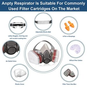 Respirator Mask with Filters Anpty Reusable Half Face Cover Gas Mask with Safety Glasses Paint Spray Half Facepiece Shield for Survival Nuclear and Chemical Spray Painting Woodworking Welding Dust