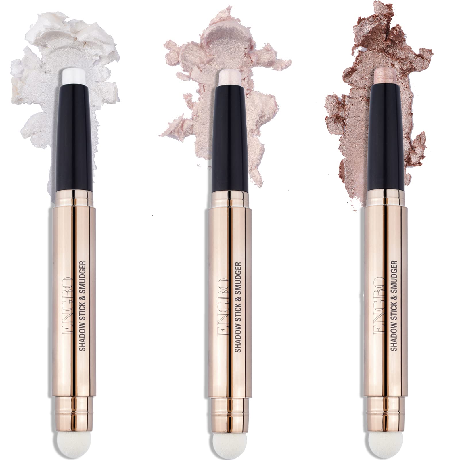 Enfuntins 3 Pcs Eyeshadow Stick Makeup Cosmetics Eye Brightener Stick Waterproof Eyeshadow Crayon Pencil with Soft Smudger, Glitter Shimmer Eye Shadow Pen Sets for Eye Makeup (#1#2#3)