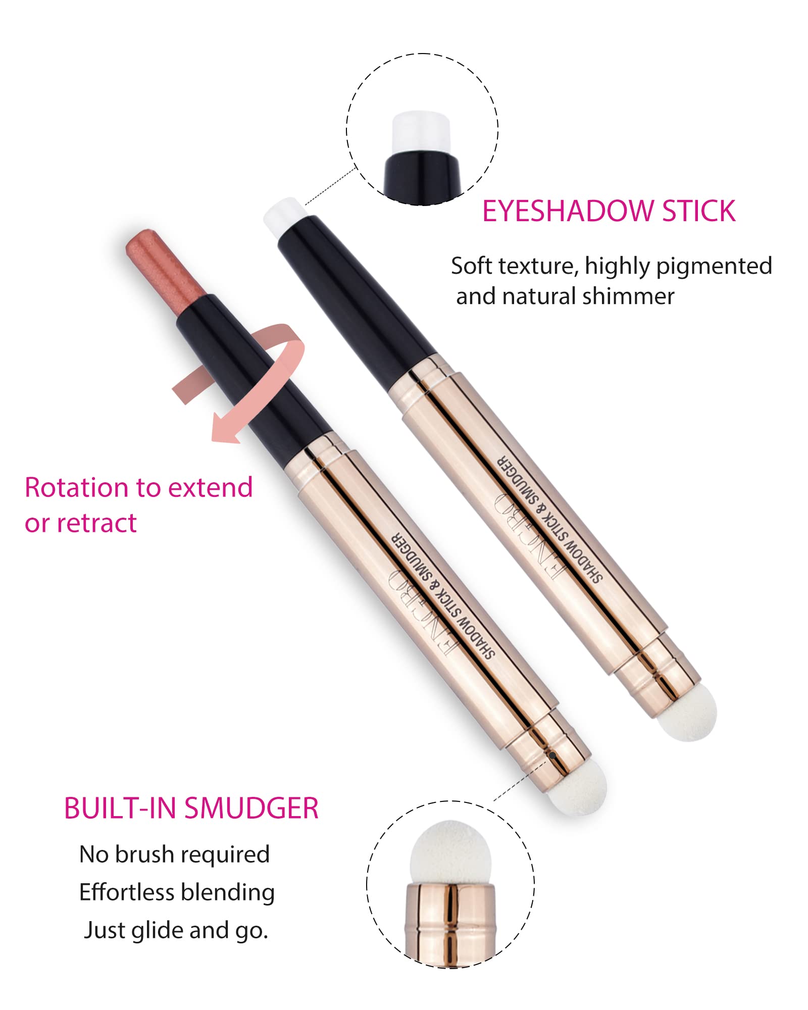 Enfuntins 3 Pcs Eyeshadow Stick Makeup Cosmetics Eye Brightener Stick Waterproof Eyeshadow Crayon Pencil with Soft Smudger, Glitter Shimmer Eye Shadow Pen Sets for Eye Makeup (#1#2#3)