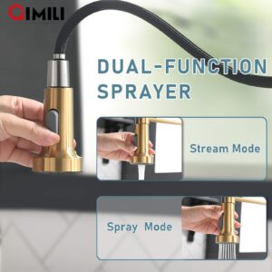 GIMILI Brushed Gold Kitchen Faucet with Soap Dispenser, Commercial Single Handle Spring Pull Out Kitchen Sink Faucets with Pull Down Sprayer