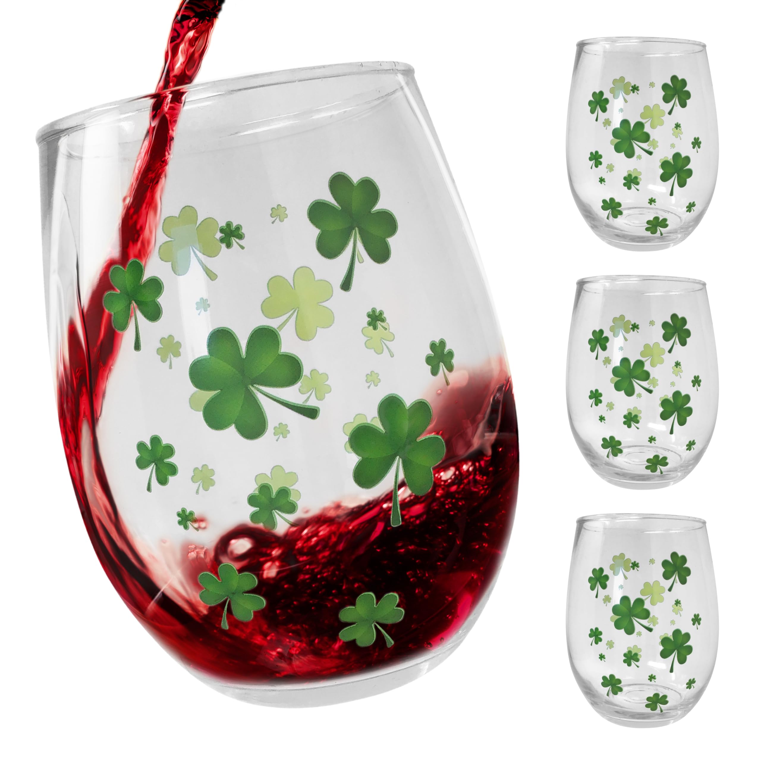 BANBERRY DESIGNS Shamrock Stemless Irish Wine Glasses - Set of 4 - St. Patrick's Day Celebration - Celtic Gifts 20 oz