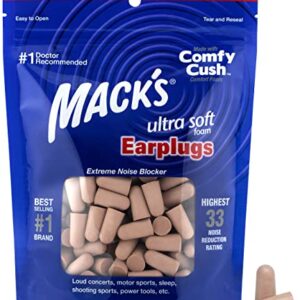 Mack's Ultra Soft Foam Earplugs, 100 Pair Bag - 33dB Highest NRR, Comfortable Ear Plugs for Sleeping, Snoring, Travel, Concerts, Studying and Loud Noise | Made in USA