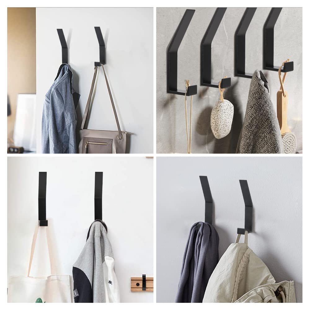 KYOEON Coat Rack Hooks Wall Mounted, Black 4Packs, Bath Towel Rope Hooks for Kitchen, Door, Cabinet, Bathroom, Foyers, Hallways, and Bedrooms