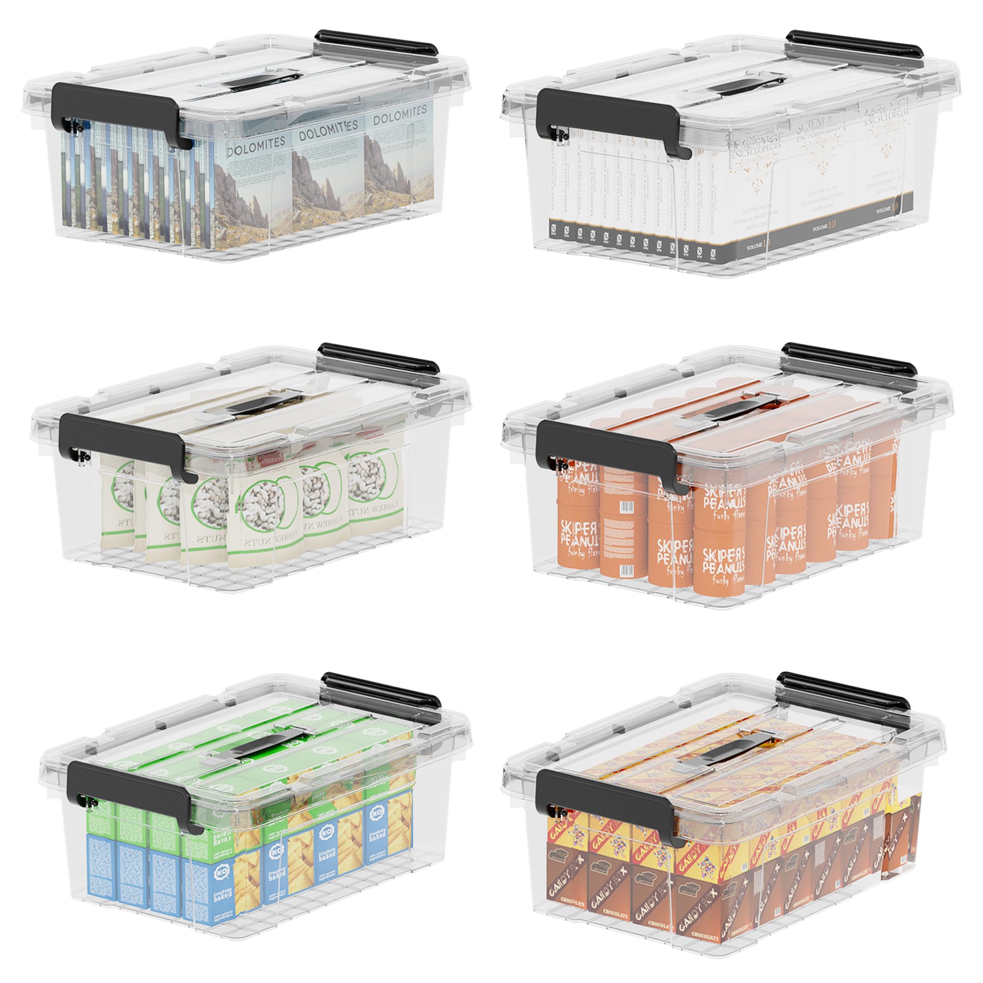 Cetomo Lidded Storage Bin with Handle, Tote Organizing Container with Durable Lid and Secure Latching Buckles, Stackable and Nestable, Plastic, 16 Quart-6 Pack, Clear