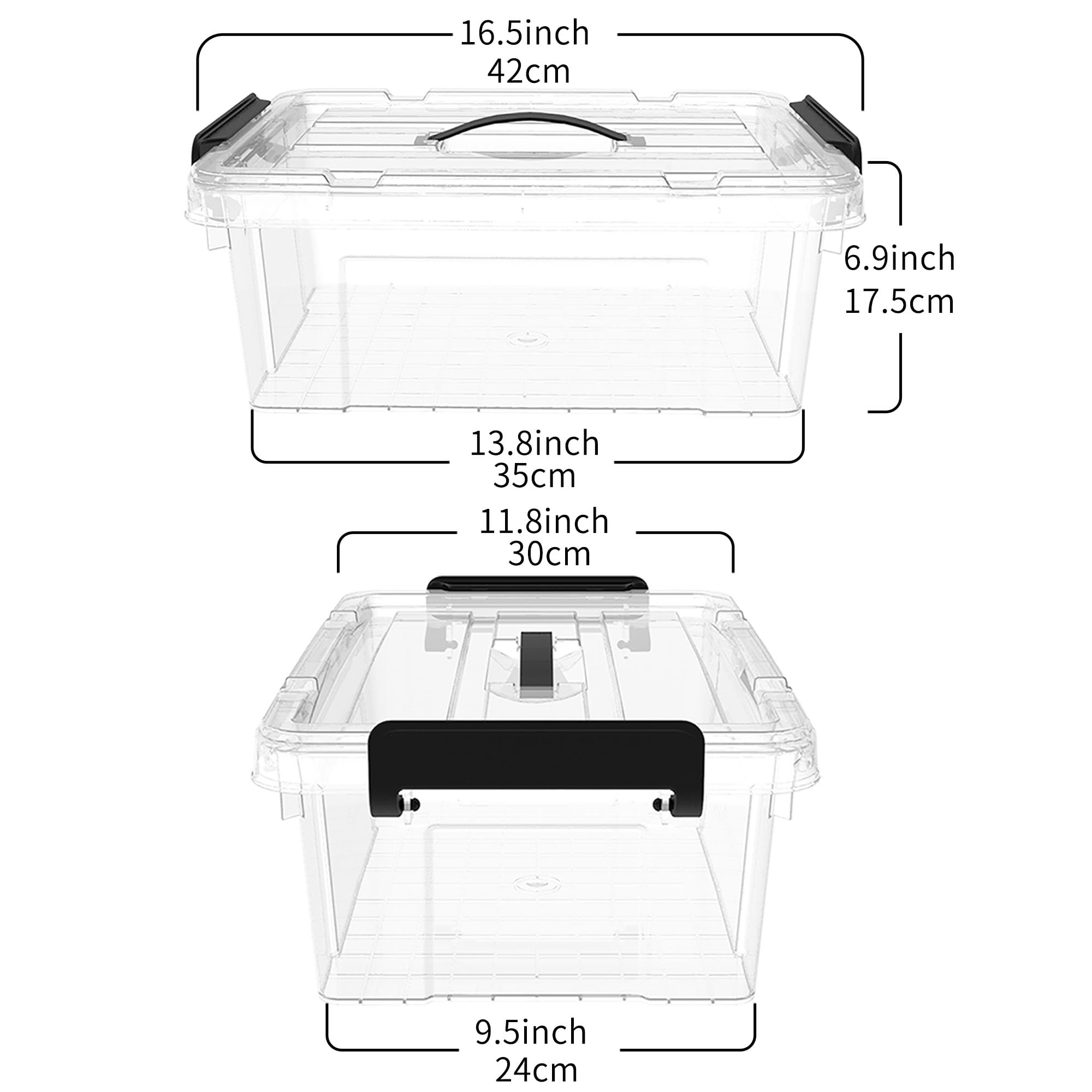 Cetomo Lidded Storage Bin with Handle, Tote Organizing Container with Durable Lid and Secure Latching Buckles, Stackable and Nestable, Plastic, 16 Quart-6 Pack, Clear