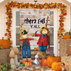 fall thanksgiving door cover happy fall y'all door decorations fall harvest pumpkin photography backdrop for thanksgiving party supplies autumn home decor, 71 x 35 inches