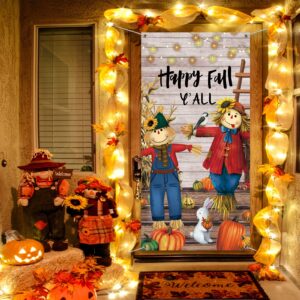 Fall Thanksgiving Door Cover Happy Fall Y'all Door Decorations Fall Harvest Pumpkin Photography Backdrop for Thanksgiving Party Supplies Autumn Home Decor, 71 x 35 Inches