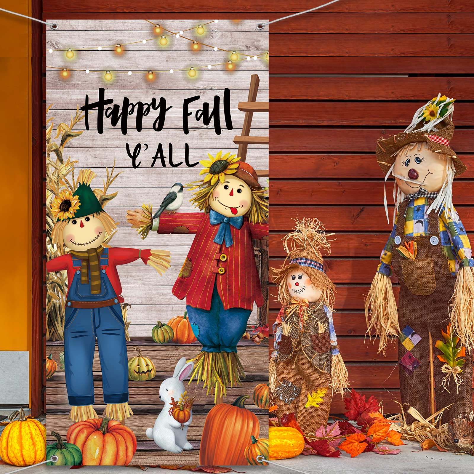 Fall Thanksgiving Door Cover Happy Fall Y'all Door Decorations Fall Harvest Pumpkin Photography Backdrop for Thanksgiving Party Supplies Autumn Home Decor, 71 x 35 Inches