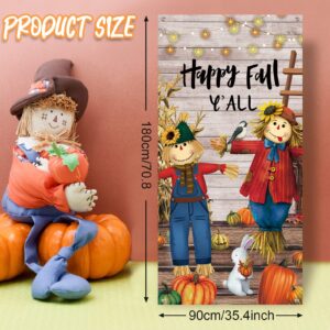 Fall Thanksgiving Door Cover Happy Fall Y'all Door Decorations Fall Harvest Pumpkin Photography Backdrop for Thanksgiving Party Supplies Autumn Home Decor, 71 x 35 Inches