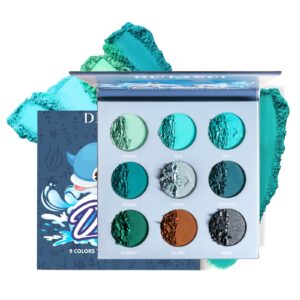 blue teal eyeshadow palette,blue green teal tone eyeshadow pallets,de’lanci pro 9 shades matte shimmer high pigmented waterproof long lasting eye shadow cool toned makeup palettes for christmas