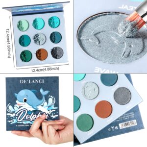 Blue Teal Eyeshadow Palette,Blue Green Teal Tone Eyeshadow Pallets,DE’LANCI Pro 9 Shades Matte Shimmer High Pigmented Waterproof Long Lasting Eye Shadow Cool Toned Makeup Palettes for Christmas