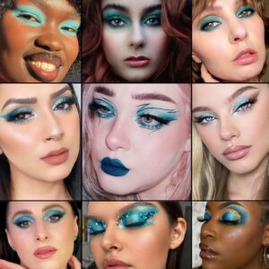 Blue Teal Eyeshadow Palette,Blue Green Teal Tone Eyeshadow Pallets,DE’LANCI Pro 9 Shades Matte Shimmer High Pigmented Waterproof Long Lasting Eye Shadow Cool Toned Makeup Palettes for Christmas