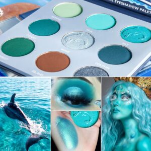 Blue Teal Eyeshadow Palette,Blue Green Teal Tone Eyeshadow Pallets,DE’LANCI Pro 9 Shades Matte Shimmer High Pigmented Waterproof Long Lasting Eye Shadow Cool Toned Makeup Palettes for Christmas