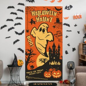 Vintage Halloween Door Cover Johanna Parker Halloween Trick or Treat Hanging Banner, Retro Halloween Ghost Haunt Pumpkin Backdrop Sign, Victorian Style Witches Ghosts Vintage Theme Party Supplies