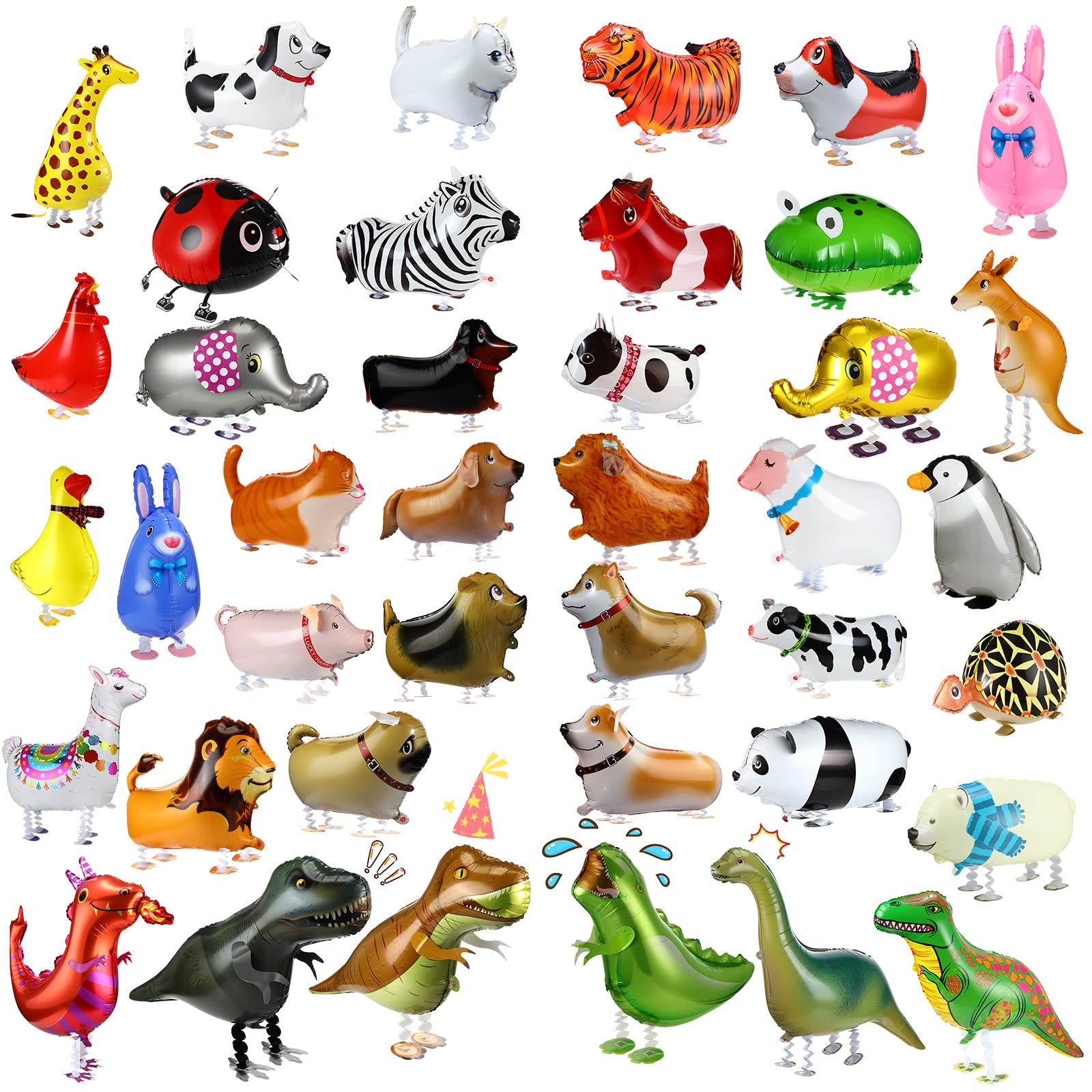 40 Pcs Walking Animal Balloons Dog Dinosaur Cow Balloons Farm Animal Balloons Animal Theme Birthday Party Decor for Kids' Party Supplies