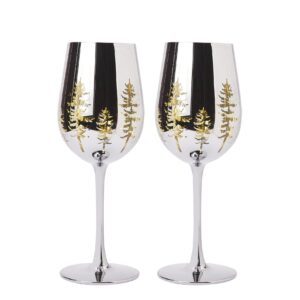 crystal winter tree wine & water glasses - set of 2 - gold themed vibrant etched winter snow wonderland frosted glass, perfect for themed parties, gifts for him & her trees décor