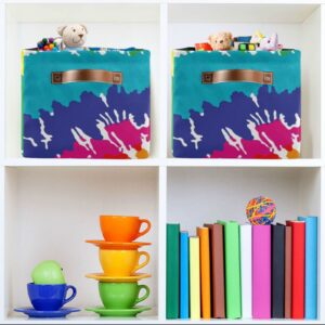 Kigai Tie Dye Storage Baskets Rectangle Foldable Canvas Fabric Organizer Storage Boxes with Handles for Home Office Decorative Closet Shelves Clothes Storage