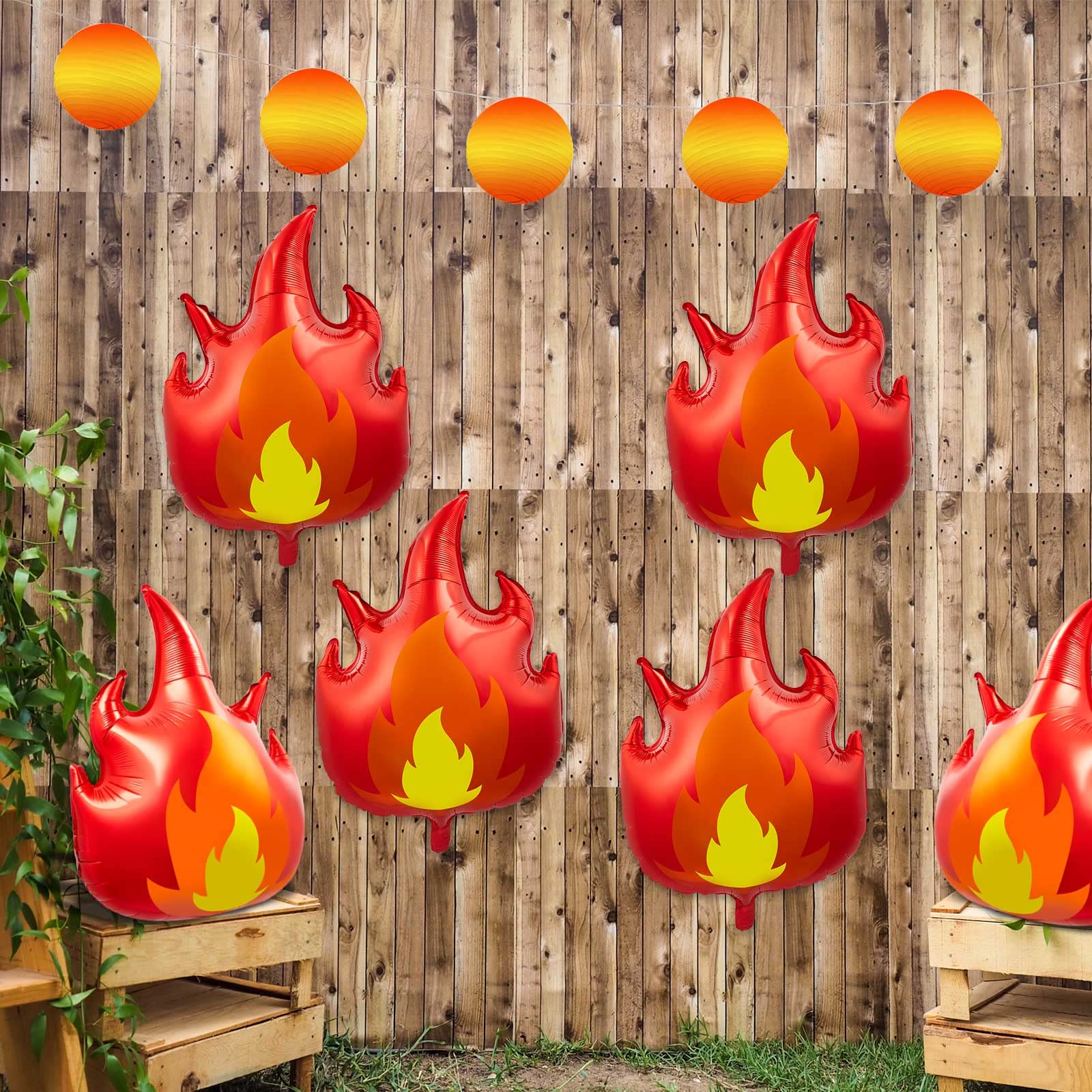 12 Pcs Fire Balloons Fire Truck Birthday Party Supplies 33 Inch Large Flame Balloons Yellow Orange Red Firefighter Decorations Aluminum Foil Fake Campfire for Fireman Theme Kids' Party Favors