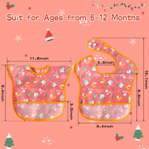 2ooya 4pcs Baby Christmas Bibs Baby Waterproof Bibs Toddler Kids Feeding Bib Set with Crumb Catcher Pocket Infant Adjustable Baby Teething Food Bib Baby Keepsake Gift for Christmas（6-12 Months）