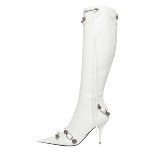 vertundy women's knee high boots - pointed toe stiletto heel zipper long boot rivet slim tassel dress boot for lady sexy