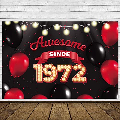 Awesome Since 1972 Happy 50th Birthday Banner Backdrop Red and Black Balloons Cheers to 50 Years Old Theme Decor for Women Men 50th Birthday Party Bday Supplies Decorations Background Glitter Gold