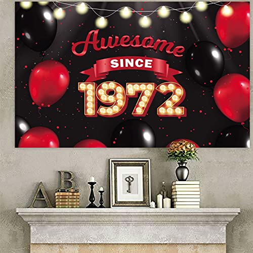 Awesome Since 1972 Happy 50th Birthday Banner Backdrop Red and Black Balloons Cheers to 50 Years Old Theme Decor for Women Men 50th Birthday Party Bday Supplies Decorations Background Glitter Gold