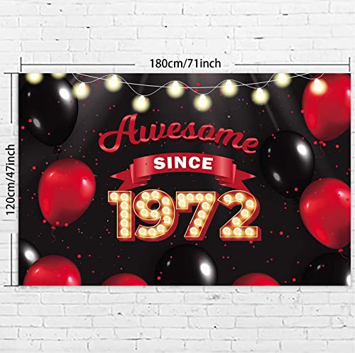 Awesome Since 1972 Happy 50th Birthday Banner Backdrop Red and Black Balloons Cheers to 50 Years Old Theme Decor for Women Men 50th Birthday Party Bday Supplies Decorations Background Glitter Gold