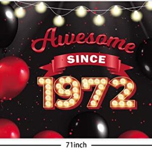 Awesome Since 1972 Happy 50th Birthday Banner Backdrop Red and Black Balloons Cheers to 50 Years Old Theme Decor for Women Men 50th Birthday Party Bday Supplies Decorations Background Glitter Gold