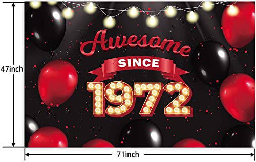 Awesome Since 1972 Happy 50th Birthday Banner Backdrop Red and Black Balloons Cheers to 50 Years Old Theme Decor for Women Men 50th Birthday Party Bday Supplies Decorations Background Glitter Gold