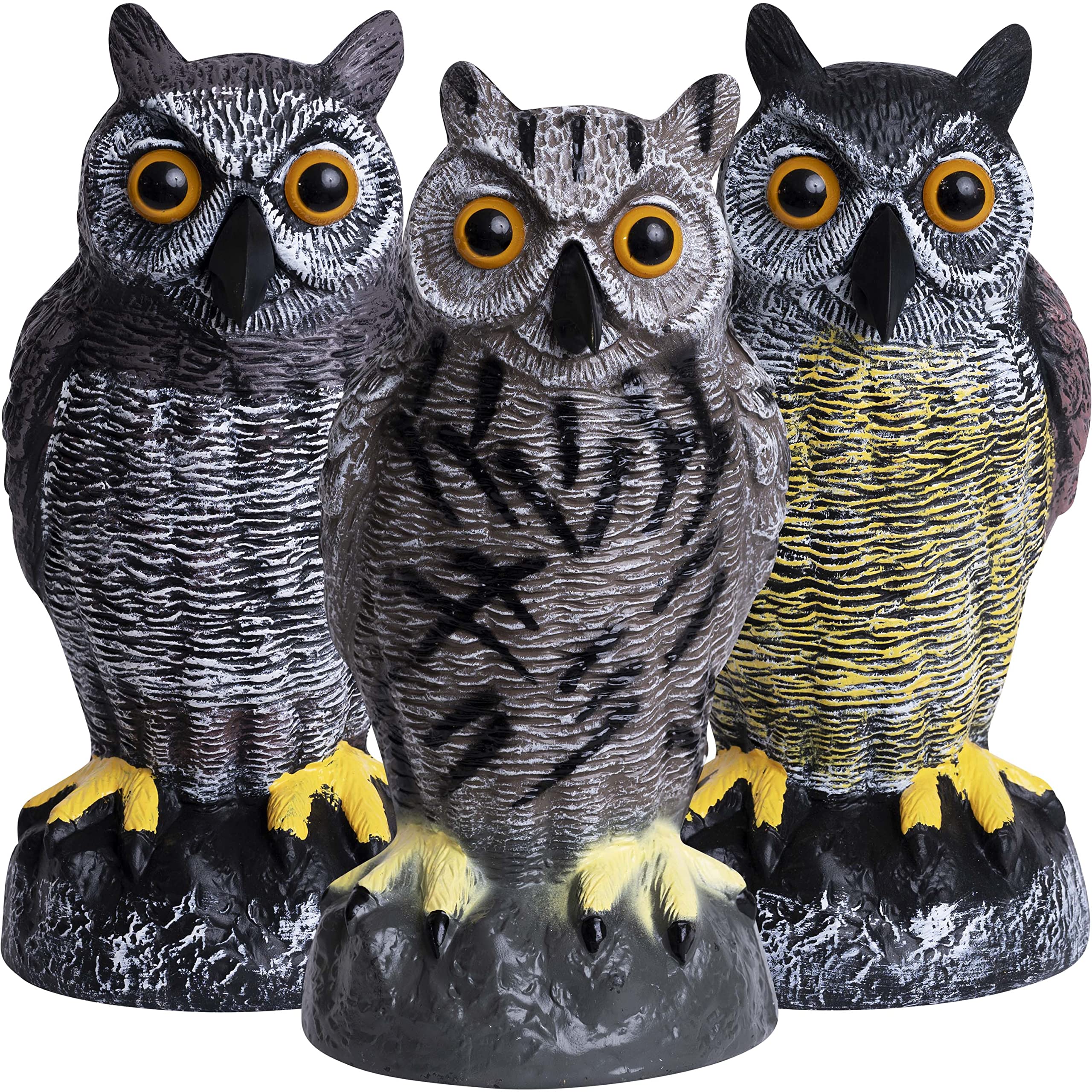 Galashield Owl Decoys to Scare Birds Away | Plastic Owls to Scare Birds Away | Owl Statue for Garden & Outdoors [Set of 3]