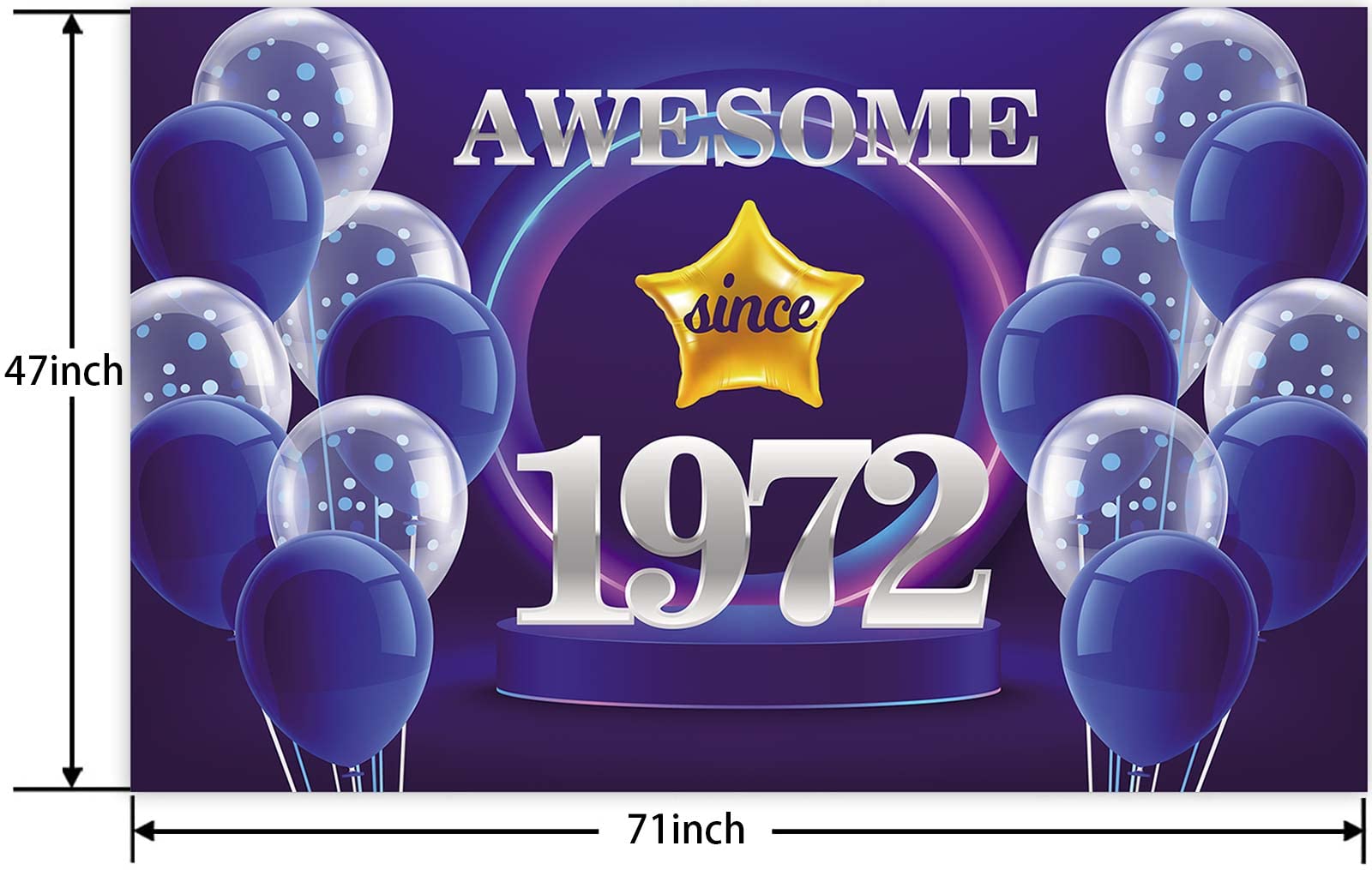 Awesome Since 1972 Happy 50th Birthday Banner Backdrop Stars Balloons Cheers to 50 Years Old Theme Decor for Women Men 50th Birthday Party Bday Supplies Decorations Background Blue Purple Sliver