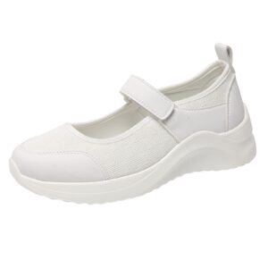 women's breathable mary jane shoes walking sneakers casual hook and loop lightweight nurse wedge sports shoes casual shoes white
