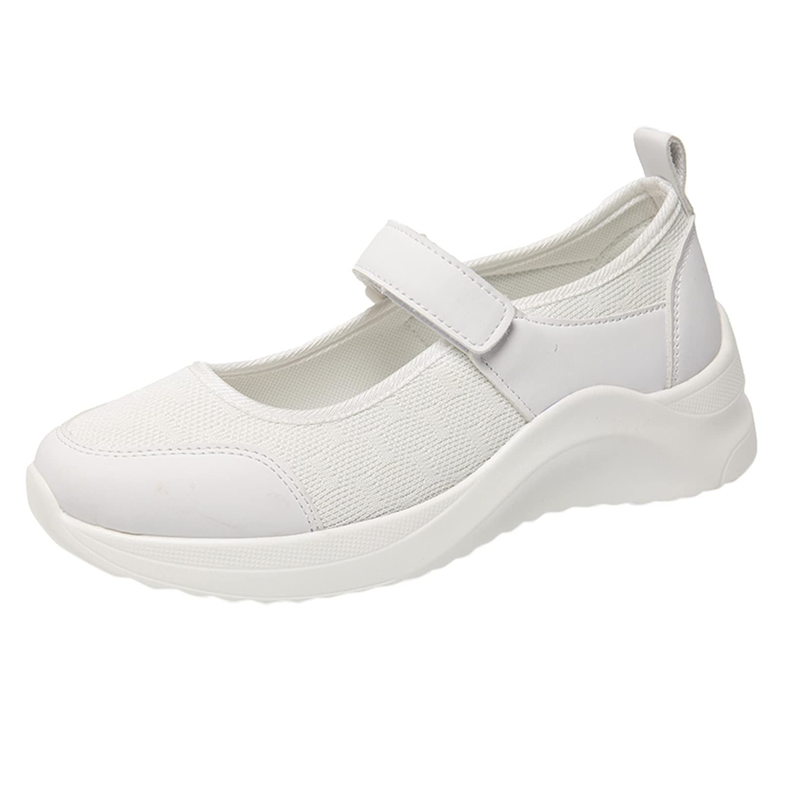 Women's Breathable Mary Jane Shoes Walking Sneakers Casual Hook and Loop Lightweight Nurse Wedge Sports Shoes Casual Shoes White