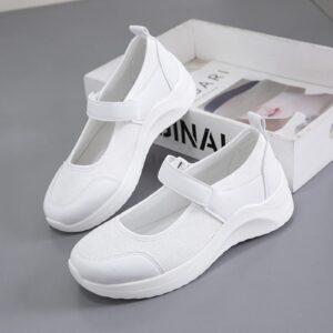 Women's Breathable Mary Jane Shoes Walking Sneakers Casual Hook and Loop Lightweight Nurse Wedge Sports Shoes Casual Shoes White