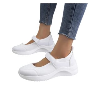 Women's Breathable Mary Jane Shoes Walking Sneakers Casual Hook and Loop Lightweight Nurse Wedge Sports Shoes Casual Shoes White