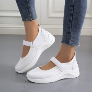 Women's Breathable Mary Jane Shoes Walking Sneakers Casual Hook and Loop Lightweight Nurse Wedge Sports Shoes Casual Shoes White