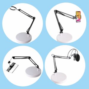 FOPATO Desk Lamp Base: Round 7.5 inches Mounting Stand for Desk Lamps,Magnifying Glass with Light,Mic Arm Desk Mount,Swing Arm Desk Lamp,for Home Office ,Compatible for lk-1 cl-2 (White)