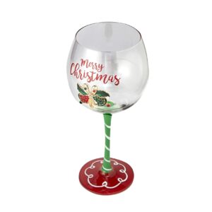 Crystal Christmas Bells Diamond Set of 2 Xmas Wine Wine & Water Glasses - Winterberry Glass Red Ribbon Holly Leaf & Berries Harmony Shining Red Green Yellow Silver, Perfect For Holiday Parties